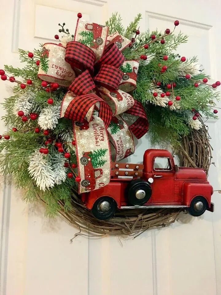 Christmas Red Truck Farmhouse Wreath