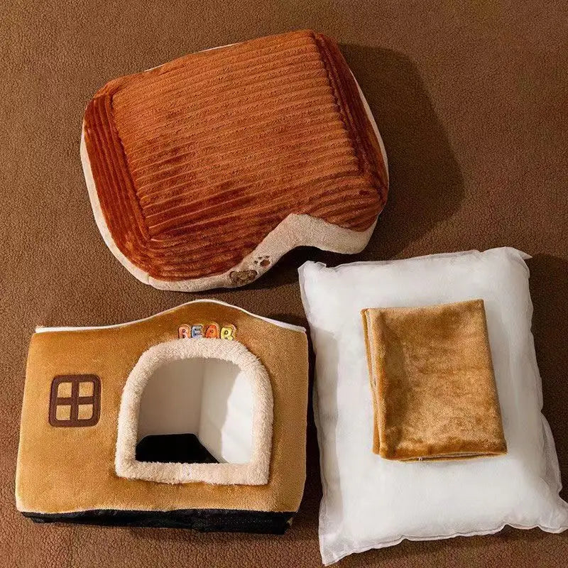 Foldable Soft Pet House And Bed Detachable Cave-Style Nest Brown