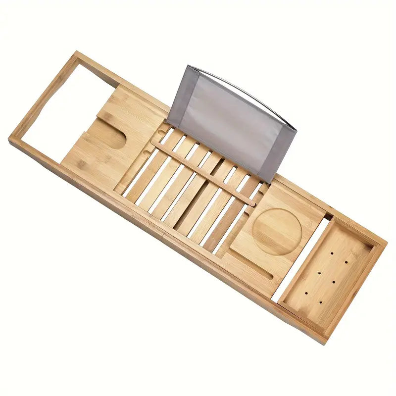 Stretchable Bamboo Bathtub and Bath Storage Rack - Natural Color