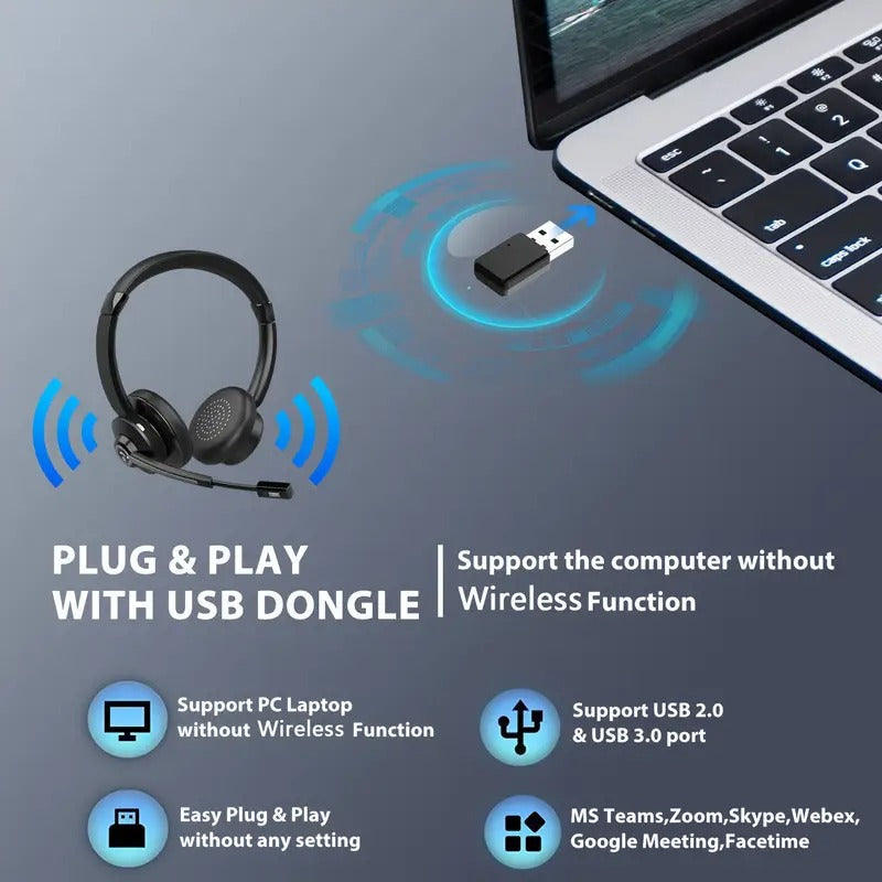 AI Noise Cancelling Wireless Headset with Mic