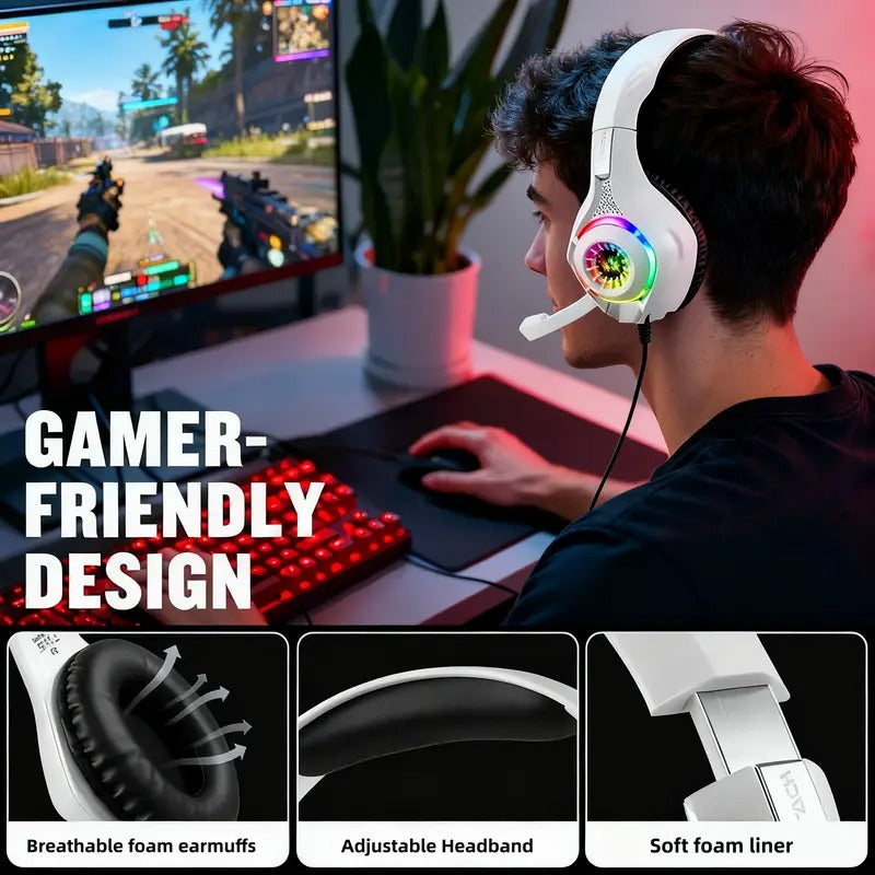 Gaming Headset with Mic, LED Light & Surround Bass